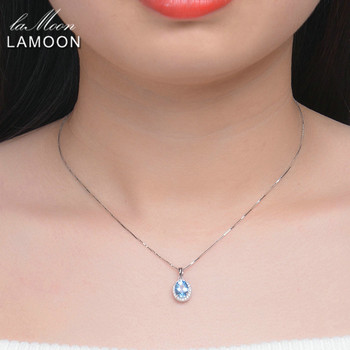 Lamoon Classic 6x8mm 100% Natural Oval Blue Topaz 925 Sterling Silver Chain Pendant Necklace S925 LMNI049
