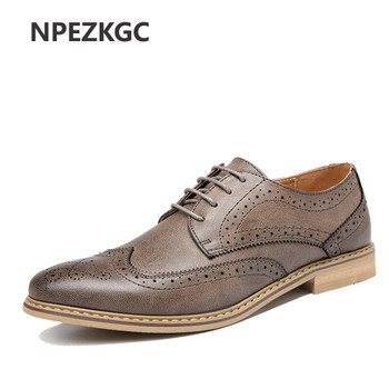 NPEZKGC Fashion Vintage British Style Casual Men Shoes Oxfords Business Man Flats Footwear Breathable Comfortable Outdoor Shoes