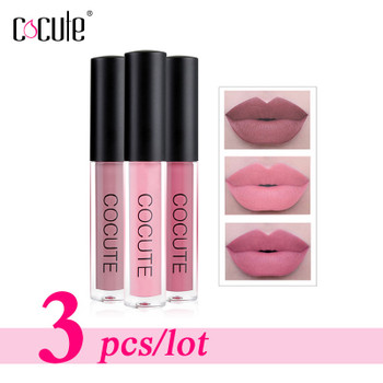  Cocute 3Pcs/set Sexy Lipgloss Long-lasting Lip Colors Makeup Waterproof Tint Lip Gloss Matte Liquid Lipstick for Gift 