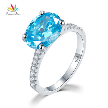 Peacock Star Solid 925 Sterling Silver 4 Carat Anniversary Ring Blue Oval Party Luxury Jewelry CFR8303