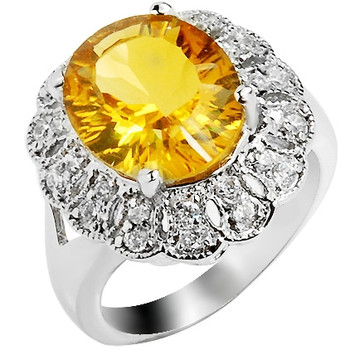  4 carats Natural Citrine Ring 925 Sterling Silver Yellow Crystal Woman Fashion Fine Queen Sunflower Birthstone Gift sr0125c 