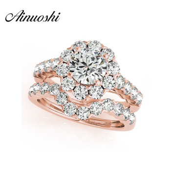  AINUOSHI 925 Sterling Silver Women Rose Gold Color 4 Prongs Wedding Bridal Ring Sets Sona 1 Carat Round Cut Engagement Ring Sets