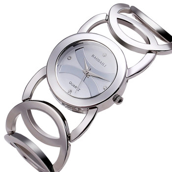 BAOSAILI Brand Imitation Gold Plated Circles Strap Stainless Steel Back Shinning Women Bracelet Watches Fashion Wrist Watch