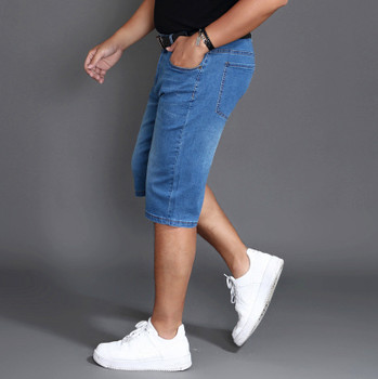 Big size summer large size men's denim shorts high elastic thin section plus fertilizer to increase 48 46 44 42 40