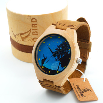 BOBO BIRD Pop Blue Dial Wood Watches Men's Top Design Genuine Band Bamboo Wooden Watches Women Casual Wrist Watch male Relogio