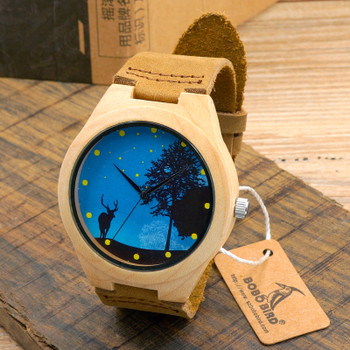 BOBO BIRD Pop Blue Dial Wood Watches Men's Top Design Genuine Band Bamboo Wooden Watches Women Casual Wrist Watch male Relogio