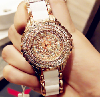 Luxury Brand Fashion Jewelry Bracelet Stainless Steel Ceramic Rhinestone Watches Women Ladies Watch Quartz Wristwatch For Gift