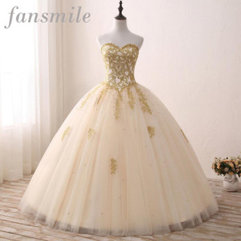 Fansmile Vintage Golden Lace Up Ball Wedding Dresses 2019 Real Photo Robe de Mariee Customized Plus Size Bridal Gowns FSM-343F 