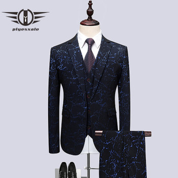  Plyesxale Wedding Tuxedo Suits For Men 3 Piece Slim Fit Mens Printed Suit Brand 5XL 6XL Prom Suit Stage Jacket Pants Vest Q495