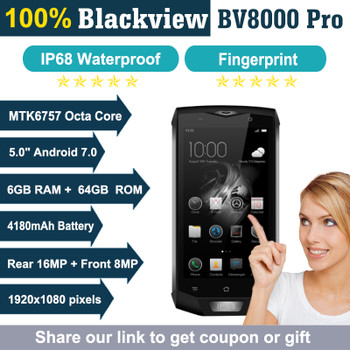 Blackview BV8000 Pro IP68 Waterproof 4G Mobile Phone 5.0" FHD MTK6757 Octa Core 6GB RAM 64GB ROM 16MP Cam Side Fingerprint ID