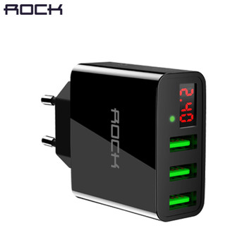 LED Display 3 USB Charger, ROCK Universal Mobile Phone USB Charger Fast Charging Wall Charger For iPhone Samsung Xiaomi Max 2.4A