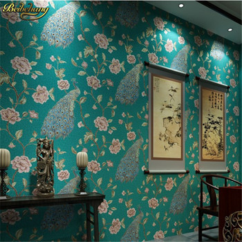 beibehang papel parede papel mural Luxury Peacock Embroidery Wallpaper roll Floral Birds 3D Papel de Parede Eco wall paper roll 