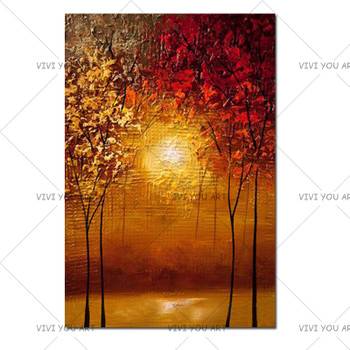 Drawing Colorful Picture Home Decorative Handmade Wall Art Acrylic Painting Hand Painted Red Gold Yellow Oil Painting on Canvas