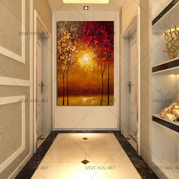 Drawing Colorful Picture Home Decorative Handmade Wall Art Acrylic Painting Hand Painted Red Gold Yellow Oil Painting on Canvas