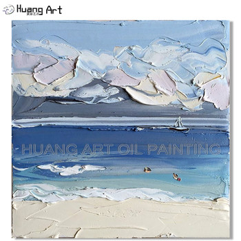 Handmade Knife Seascape Oil Painting On Canvas Modern Creative Thickness Landscape Painting for Living Room Wall Decor
