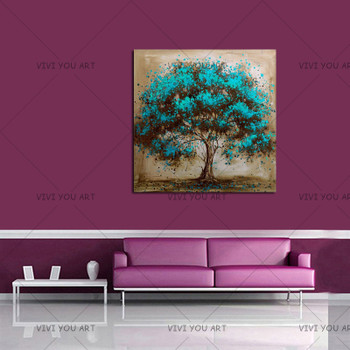  Hand Painted Modern Blue Tree Decoration Oil Painting On Canvas Handmade Landscape Wall Art Home Decor Painting Hang Pictures 