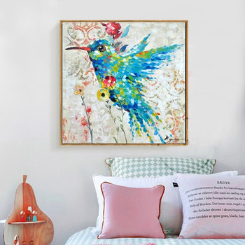 Humming Bird Hand Painted Oil Painting On Canvas Colourful Animal Modern Handmade Poster For Wall Art Decor In Bedroom