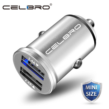 Mini Dual USB Car Charger Adapter 4.8A Metal Car-Charger Mobile Phone Car USB Charger Auto Charge 2 Port 24W for Samsung iPhone