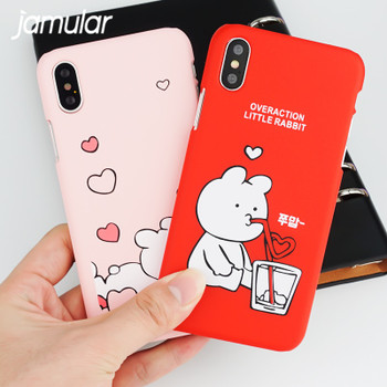 JAMULAR Cute Cartoon Rabbit Fitted Case For iphone X 10 Skin Matte Hard Back Cover For iphone 6 6sPlus 7 8Plus Capinha Phone Bag