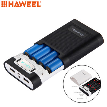 HAWEEL DIY 4x18650 Battery Portable 10000mAh Power Bank Box Shell with 2xUSB Output&amp;Display for iPhone,Galaxy without Battery 5V