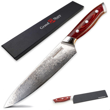 GRANDSHARP 67 Layers Japanese Damascus Knife Damascus Chef Knife 8 Inch VG-10 Blade Damascus Kitchen Knives Pakka Handle PRO NEW