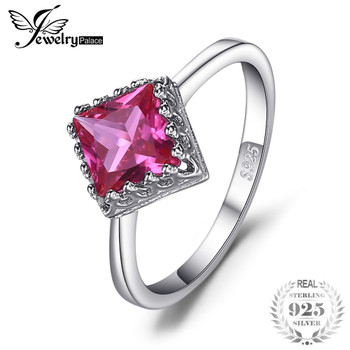 JewelryPalace Classic 1.40ct Square Created Pink Sapphire Solitaire Engagement Ring Genuine 925 Sterling Silver Fine Jewelry