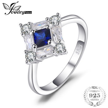  JewelryPalace Octagonal 1ct Blue Created Sapphire Ring Genuine 925 Sterling Silver Fine Jewelry New Gift for Women