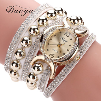  Duoya Luxury Brand Women Gold Rhinestone Leather Wrist Ladies Quartz-Watch Casual Pearl Vintage Bracelet Watches Dropshipping