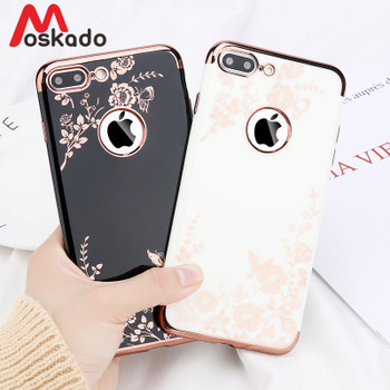 Moskado Plating Rose Gold Phone Case For iphone X 7 6 6S Plus XR XS Max Case Soft TPU Back Cover Black White Luxury Flower Sheel