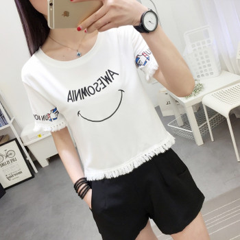 M22 Summer Short Sleeves T Shirts UH HUH HONEY O Neck Black Tees Letter Print Women Tops and Tees I859