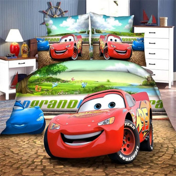 Disney Mc Queen Cars Kids Bedding Set 1.2m Bed Boys Duvet Cover Bed Sheet Pillow Cases Twin Single Size Kids Birthday Gift 
