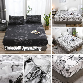 Classic Black and White Marble Pattern Bedspread Fitted Sheet for Beds Elastic Home Textile Twin/Full/Queen/King Bed Cover Set