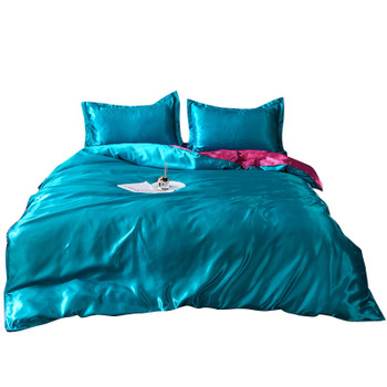 100% pure satin silk bedding set,Home Textile King size bed set,bedclothes purple duvet cover flat sheet pillowcases Wholesale