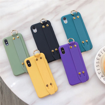 Cases For iPhone 7 X Fahion Lady Wrist Strap Plain Color Phone Case For iPhone 6S 8 Plus XS MAX XR Matte Soft TPU Silicone Cover