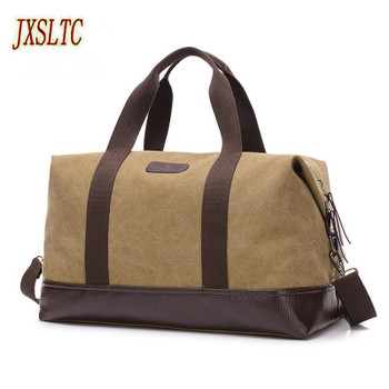 JXSLTC Canvas Leather Men Travel Bags Carry on Luggage Bags Men Duffel Bags Travel Tote Large capacity Weekend Bag Overnight