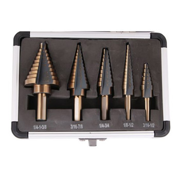 5pcs/set High Speed Steel with Cobalt Step Core Drill Bits HSS Power Tools Auto Wood Metal Drilling + Aluminum Case