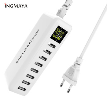 INGMAYA Multi Port USB Charger 5V8A LED Show Real Time Charging For iPhone iPad Mini Samsung Huawei Pixel Mi DV AC Power Adapter