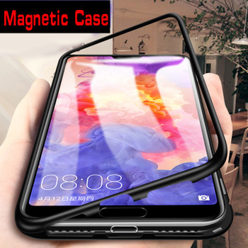 Magnetic phone transparent back cover tempered glass phone case for Samsung s8 s9 S10 / iphone x xs xr / Redmi note 7