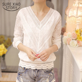  2018 new fashion autumn fashion women blouse long sleeved lace women top lace bottoming blouses causal slim fit blusa 0943 40