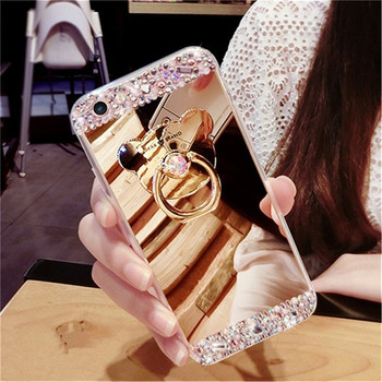 Diamond Soft Mirror Finger Ring Holder Case Cover for VIVO X23 Y81 X21i Y83 Y71 Y85 V9 V7 Plus Y79 Glitter Bling Rhinestone