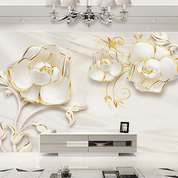 JiaSheMeiJu Custom Mural Wallpaper For Bedroom Wall 3D Luxury Gold Edge White Flower TV Background Photo Wall Paper Home Decor