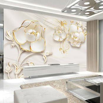 JiaSheMeiJu Custom Mural Wallpaper For Bedroom Wall 3D Luxury Gold Edge White Flower TV Background Photo Wall Paper Home Decor
