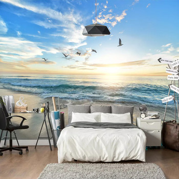 Custom Photo Wallpaper 3D Seagull Blue Sky White Clouds Sea Landscape Wall Mural Living Room Sofa Bedroom Wall Papers Home Decor