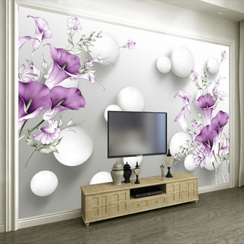 Custom Photo Wallpaper 3D Stereo Circle Ball Purple Calla Flowers Murals Modern Bedroom Living Room TV Background Wall Painting