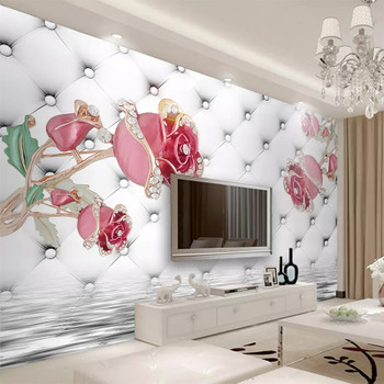 Custom Murals Wallpaper 3D Luxury Pink Roses Soft Roll Photo Wall Painting Living Room Bedroom Background Wall Home Decor Fresco