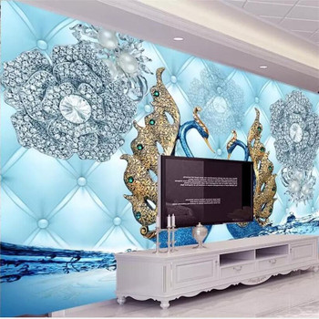 beibehang Wallpaper custom living room bedroom mural luxury 3d swan diamond flower water pattern jewelry TV background Wall