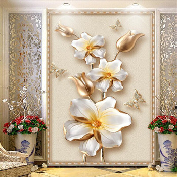 Beibehang Custom wallpaper 3D three-dimensional luxury golden flowers jewelry porch wall living room bedroom murals 3d wallpaper