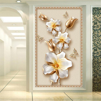 Beibehang Custom wallpaper 3D three-dimensional luxury golden flowers jewelry porch wall living room bedroom murals 3d wallpaper