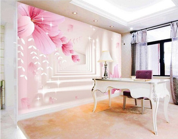 Custom 3D wallpaper, pink flowers and butterfly murals for the living room bedroom TV background wall vinyl papel de parede 
