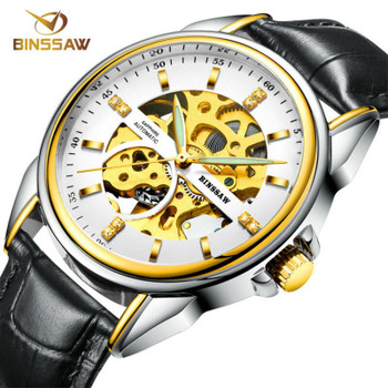 BINSSAW / 2017 stainless steel watch original luxury top brand new men skeleton automatic mechanical watches Relogio Masculino